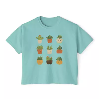 plant/Adorable womens boxy tshirt with cute cactus design-6-thumbnail