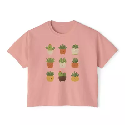 plant/Adorable womens boxy tshirt with cute cactus design-7-thumbnail