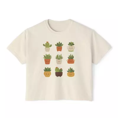 plant/Adorable womens boxy tshirt with cute cactus design-5-thumbnail