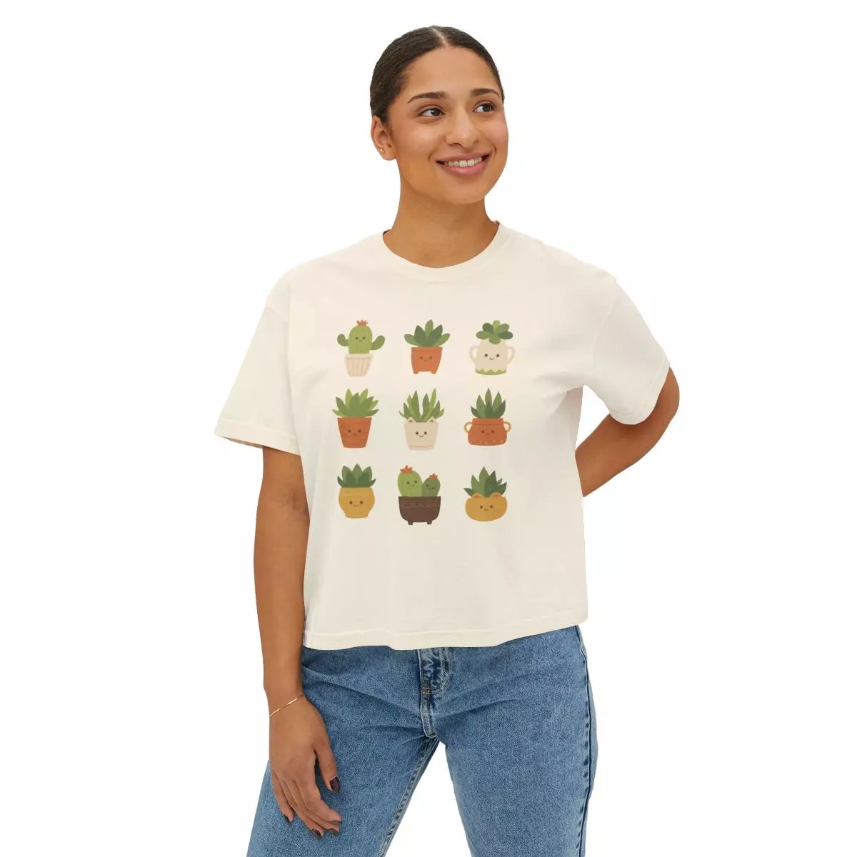 plant/Adorable womens boxy tshirt with cute cactus design-0
