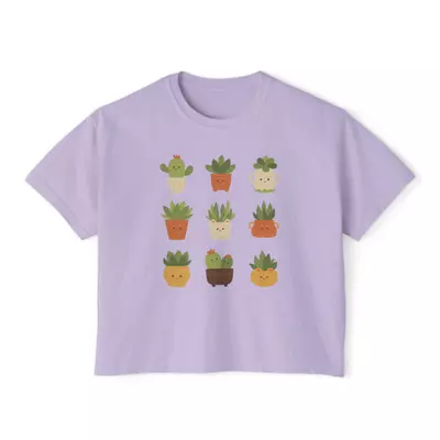 plant/Adorable womens boxy tshirt with cute cactus design-1-thumbnail