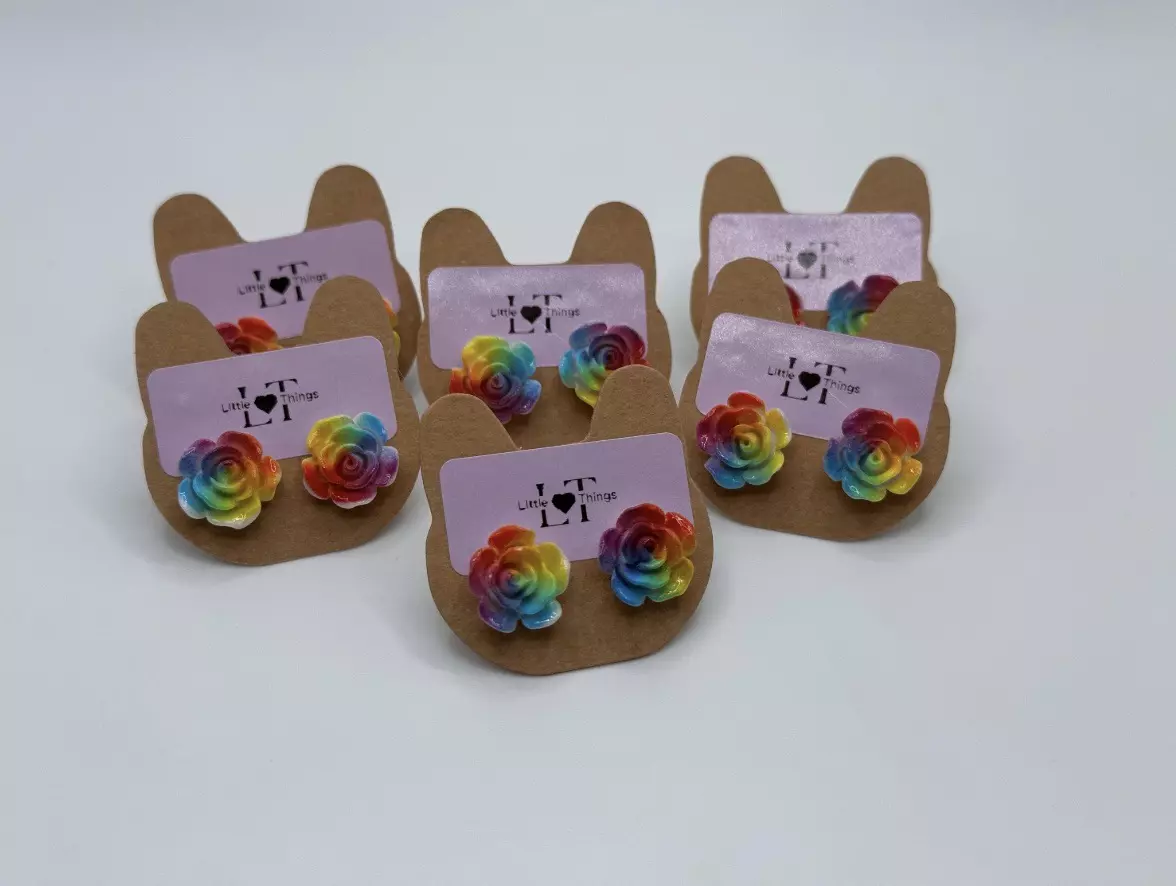 plant/Rainbow Rose Stud Earrings-1