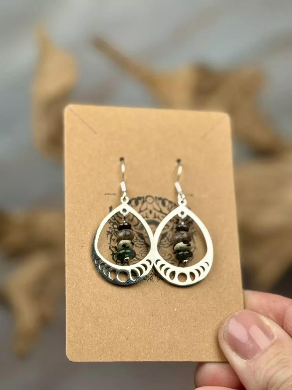 plant/stainless moon phase earrings (handmade)-0