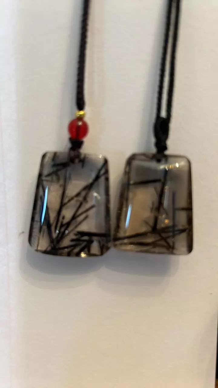 plant/Black rutile in quartz pendant-0