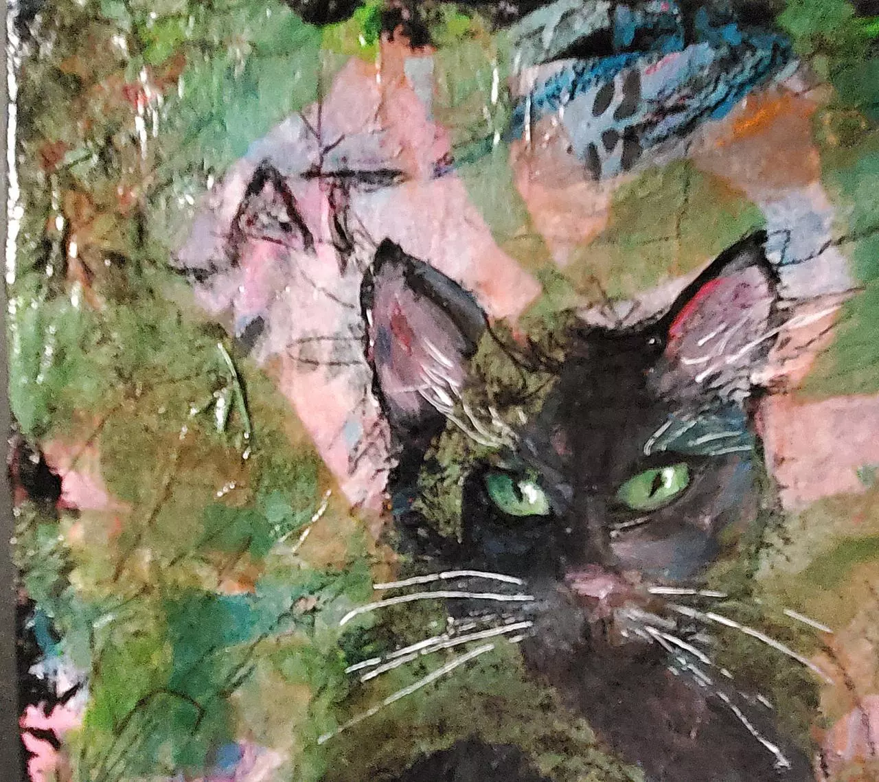 plant/Original Painting 8 x 10 Collage Ink Watercolour Acrylic Cat Halloween Whimsical-1