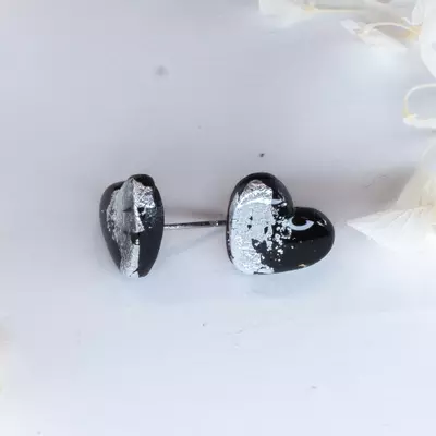 plant/Black Heart Studs with Silver Foil-0-thumbnail