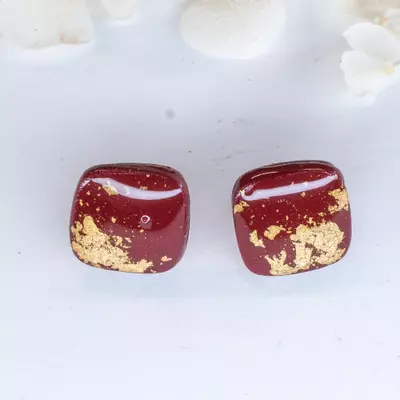 plant/Red Square Studs with Gold Foil-0-thumbnail