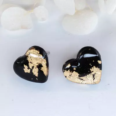 plant/Black Heart Studs with Gold Foil-0-thumbnail