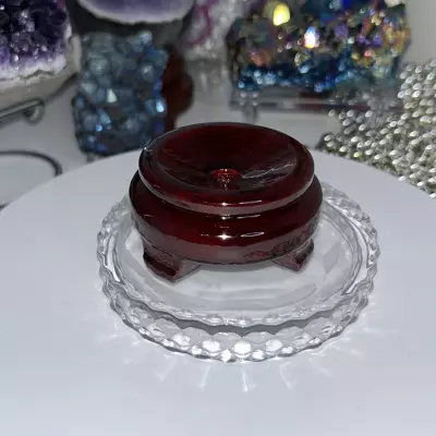 plant/Wood  Crystals Rocks Precious Gem Sphere Holder Stand - Mahogany Cherry color-0-thumbnail