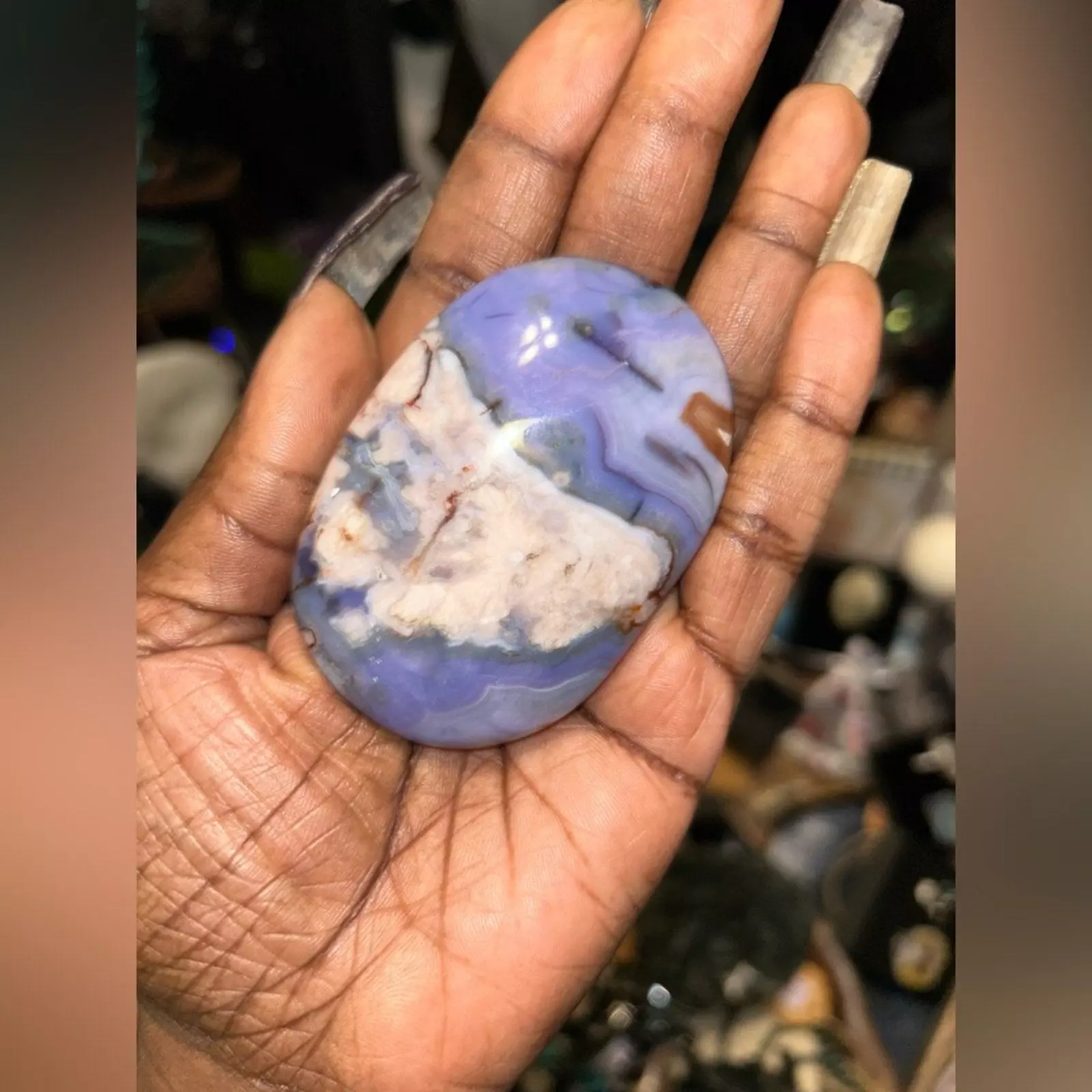 plant/Elegant Blue Flower Agate PalmStone-0