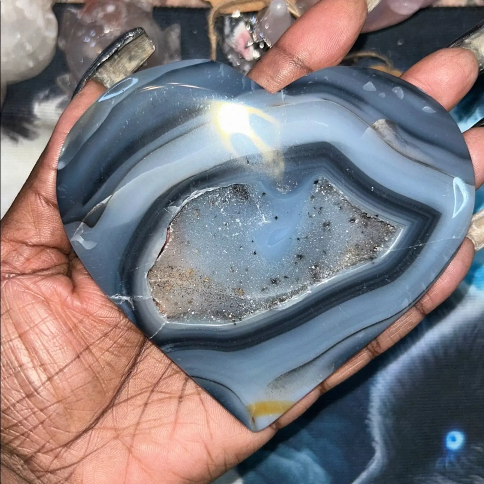 plant/Blue Agate Heart with sugar Quartz-0