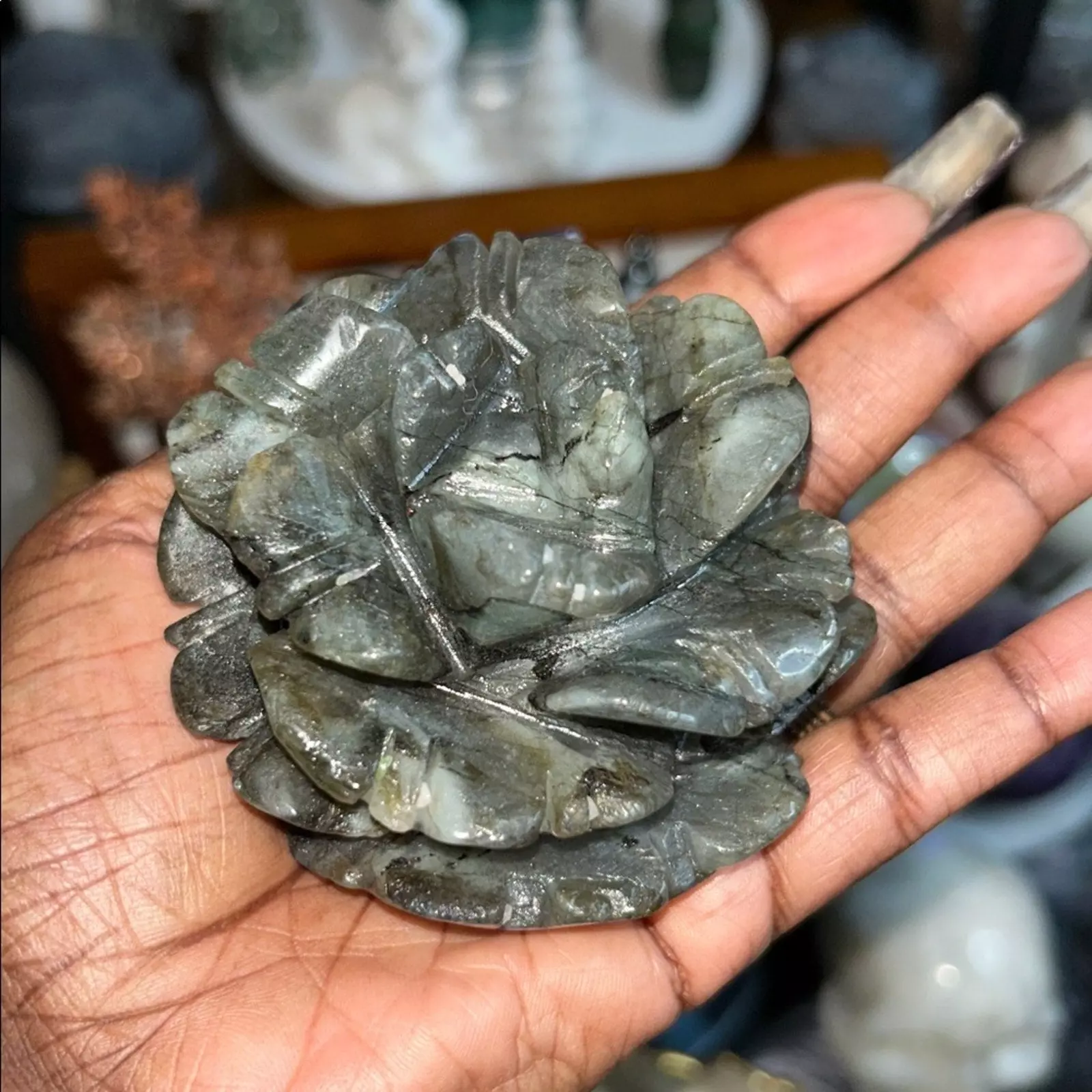 plant/Labradorite Lotus Flower and stand Medium-0