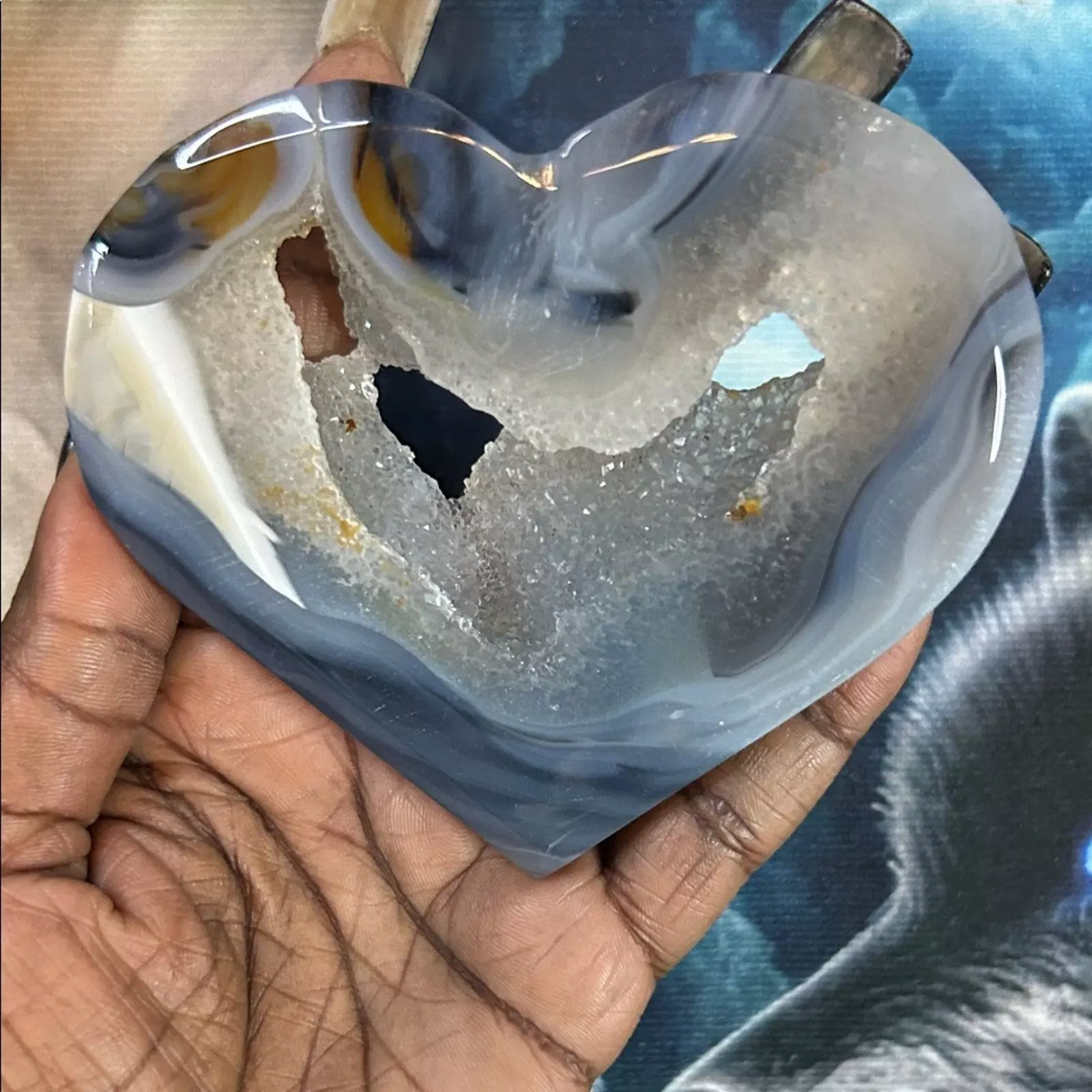 plant/Blue Agate Heart with sugar Quartz-0