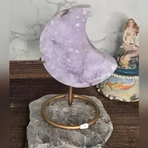 plant/Purple Amethyst Moon With Gold Stand druzy sugary from brazil-0