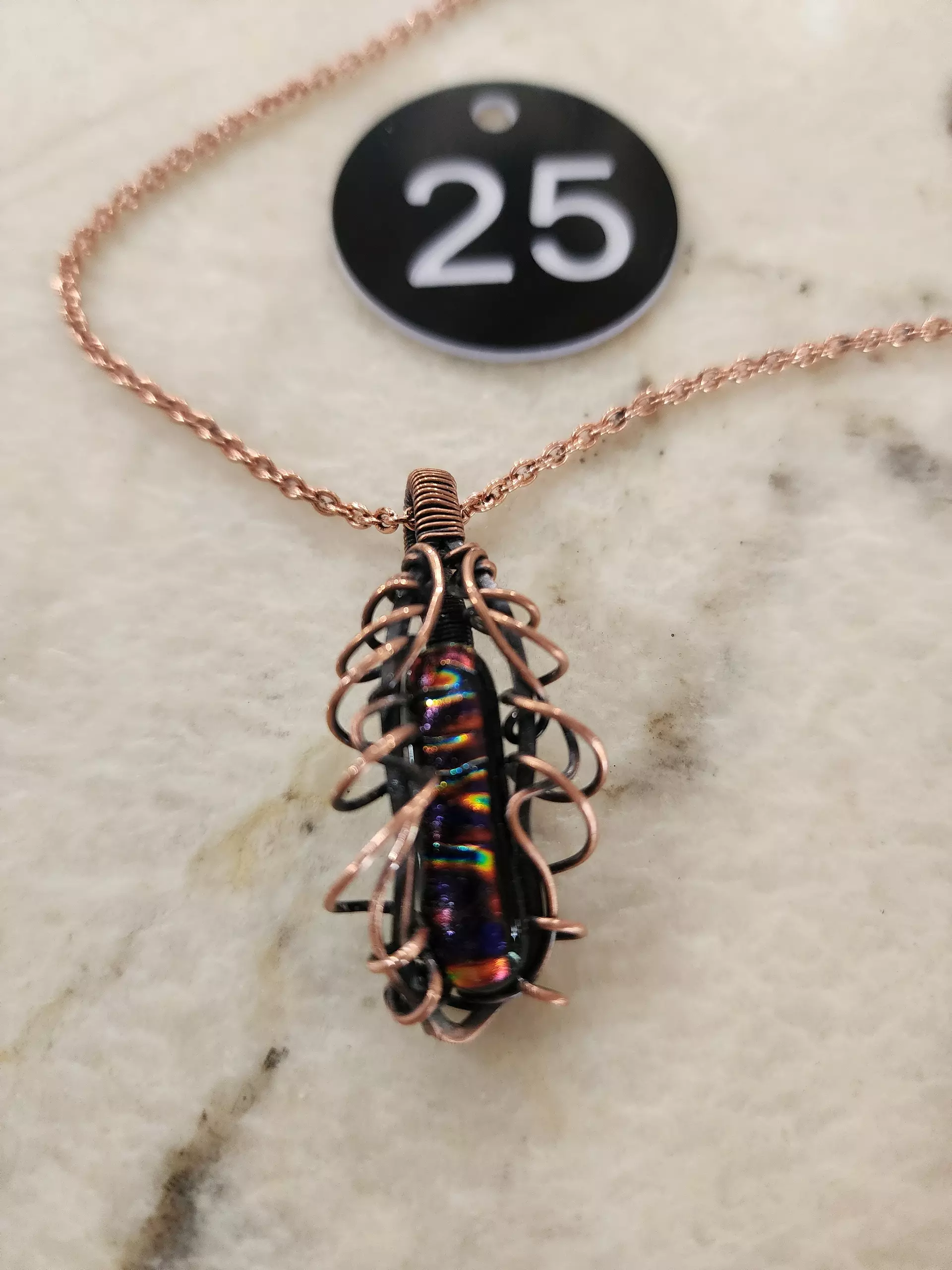 plant/#25 -Dichroic Glass, hand wrapped in copper-0