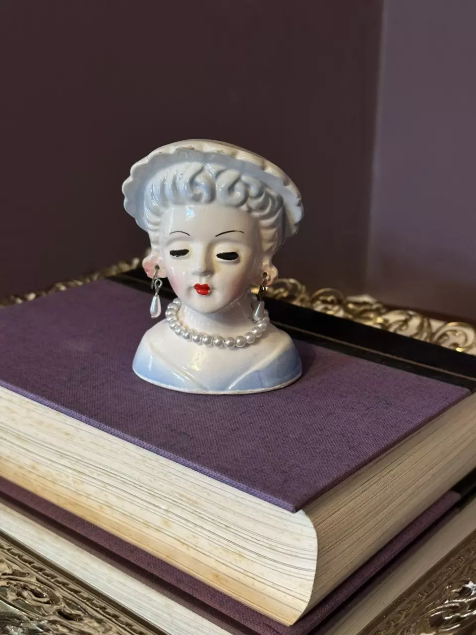 plant/Unmarked Blue Haired Mini Lady Head Vase 3” Tall-0