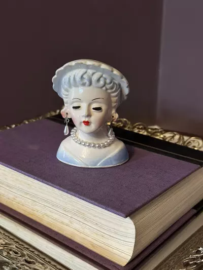 plant/Unmarked Blue Haired Mini Lady Head Vase 3” Tall-0-thumbnail