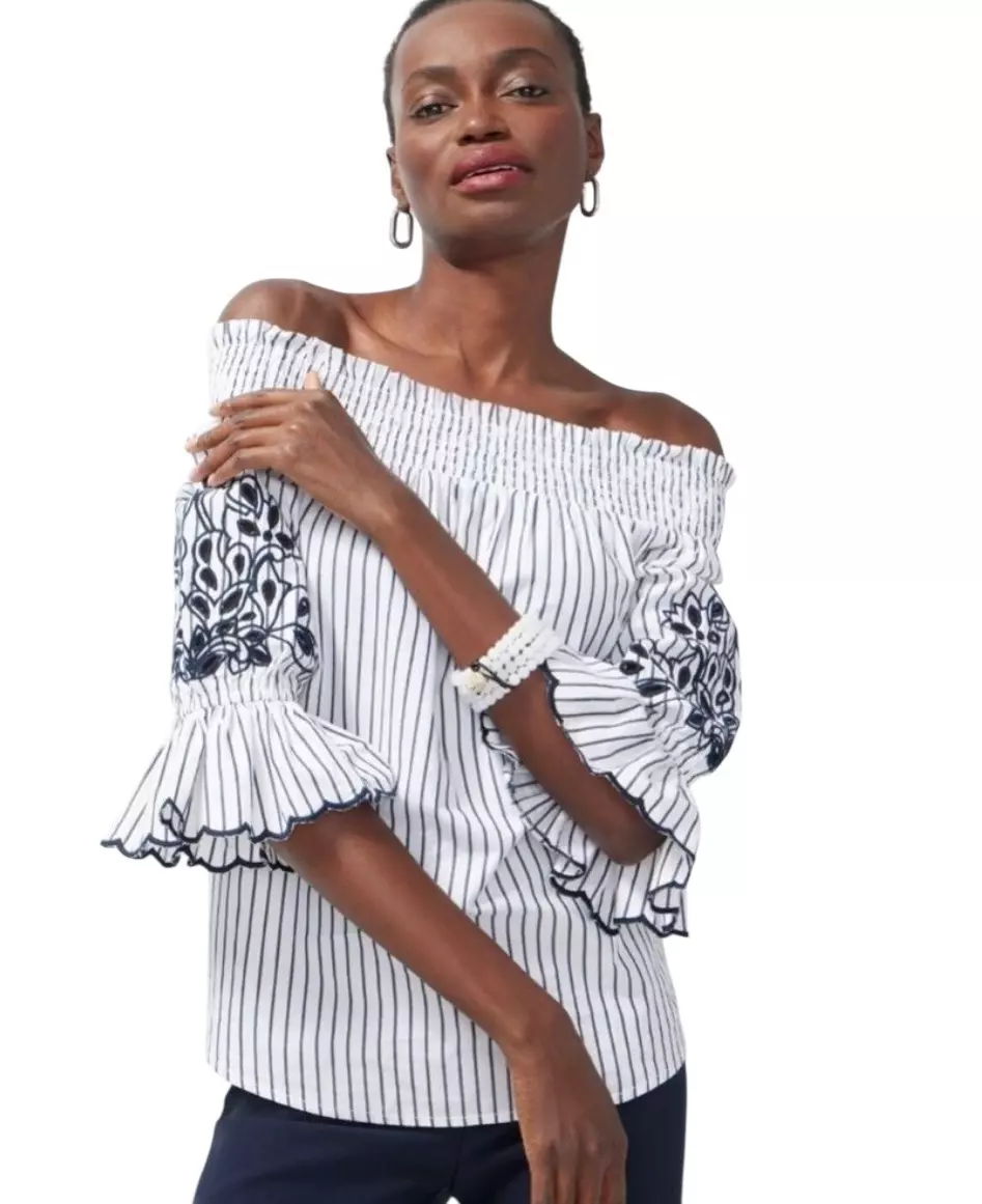 plant/Sz 4 Chico's Off Shoulder Top US 20 Black & White-0