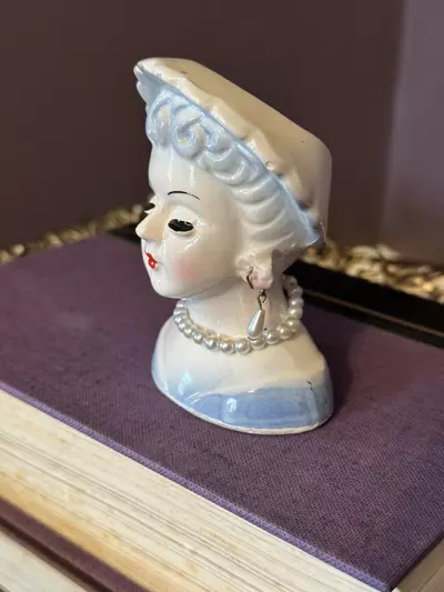 plant/Unmarked Blue Haired Mini Lady Head Vase 3” Tall-2-thumbnail