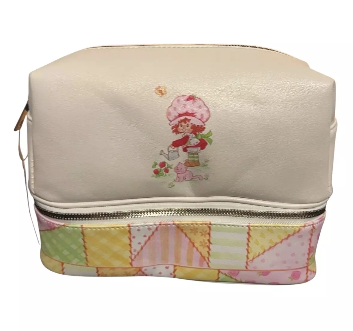 plant/Strawberry Shortcake Patchwork Dual Compartment Cosmetics Bag New-0