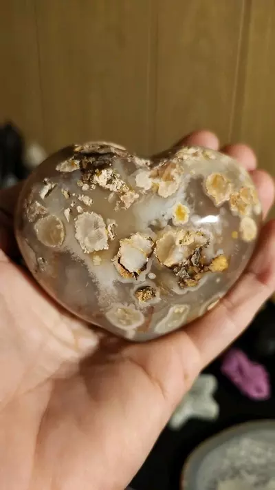 plant/🔮 Large Puffy Flower Agate Heart W/ Druzy! 🔮-1-thumbnail