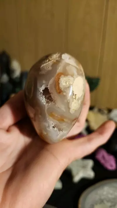 plant/🔮 Large Puffy Flower Agate Heart W/ Druzy! 🔮-2-thumbnail