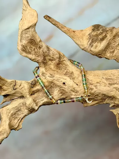 plant/candy fluorite 4mm heishi w/gold moon & star (handmade)-0-thumbnail