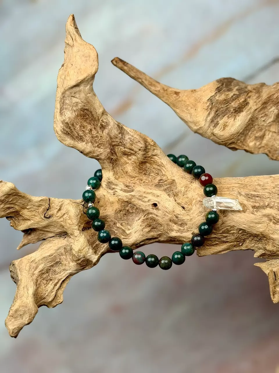 plant/bloodstone 6mm w/clear quartz amplifier (handmade)-0