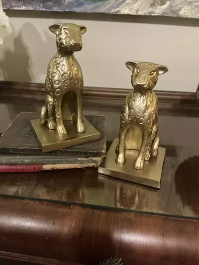plant/Vintage Style Brass Cheetah Bookends | Pair | Classic Decor-0-thumbnail