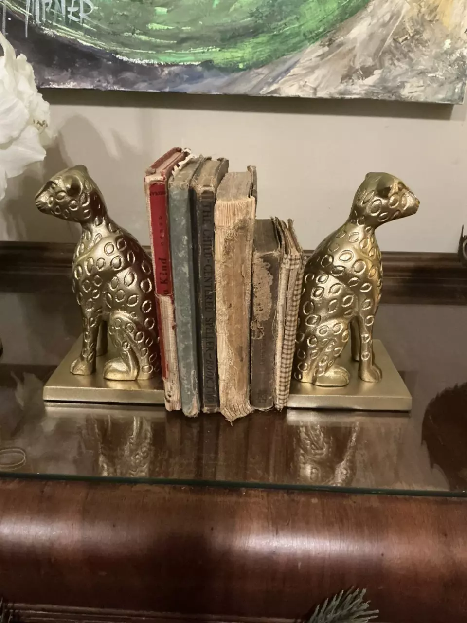 plant/Vintage Style Brass Cheetah Bookends | Pair | Classic Decor-1