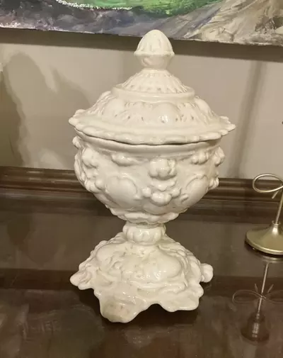 plant/Ironstone Lidded Urn | Footed Pedestal | Classic Cottage Decor-0-thumbnail