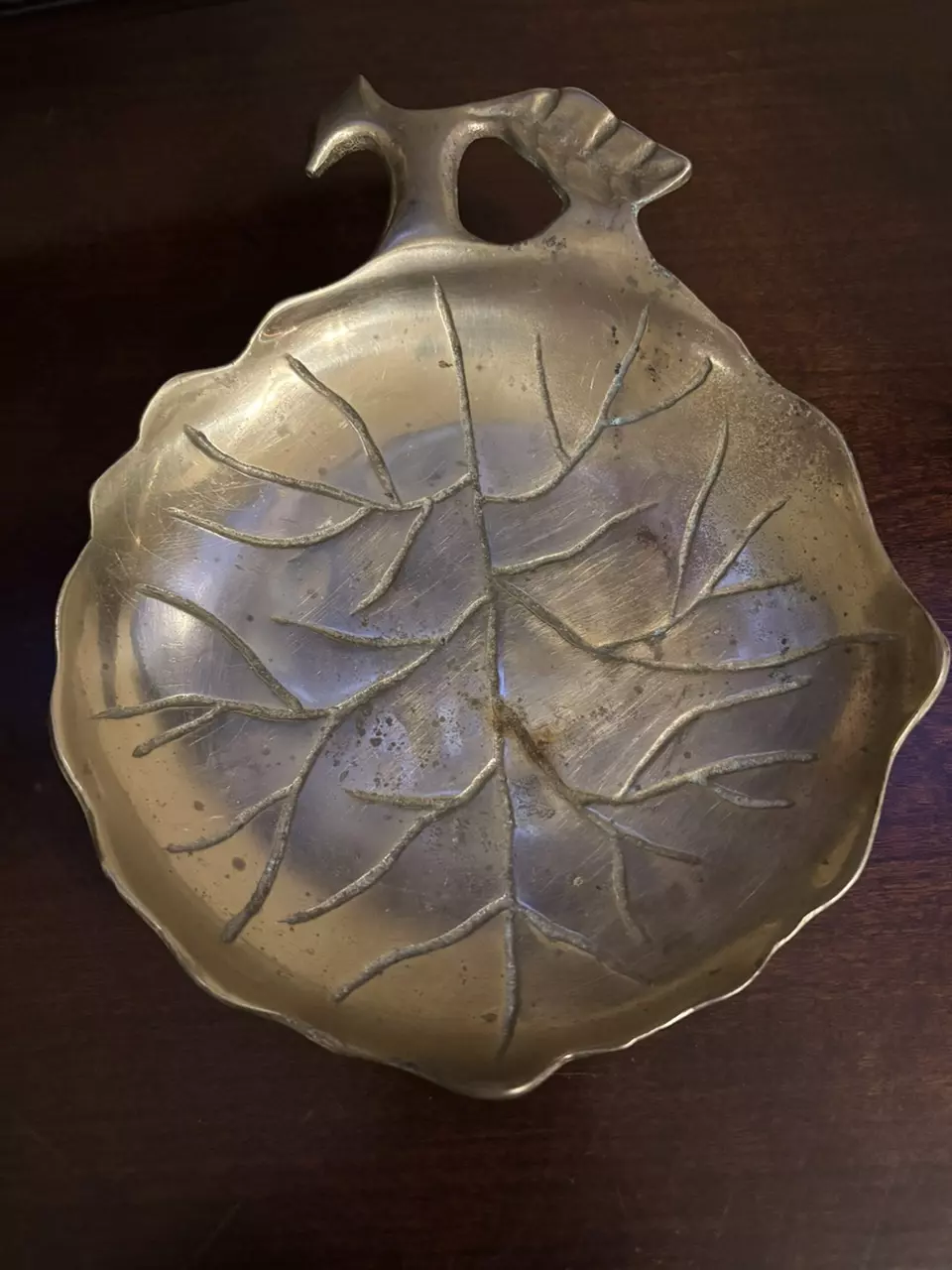 plant/Vintage Brass Leaf Footed Dish / Tray-0
