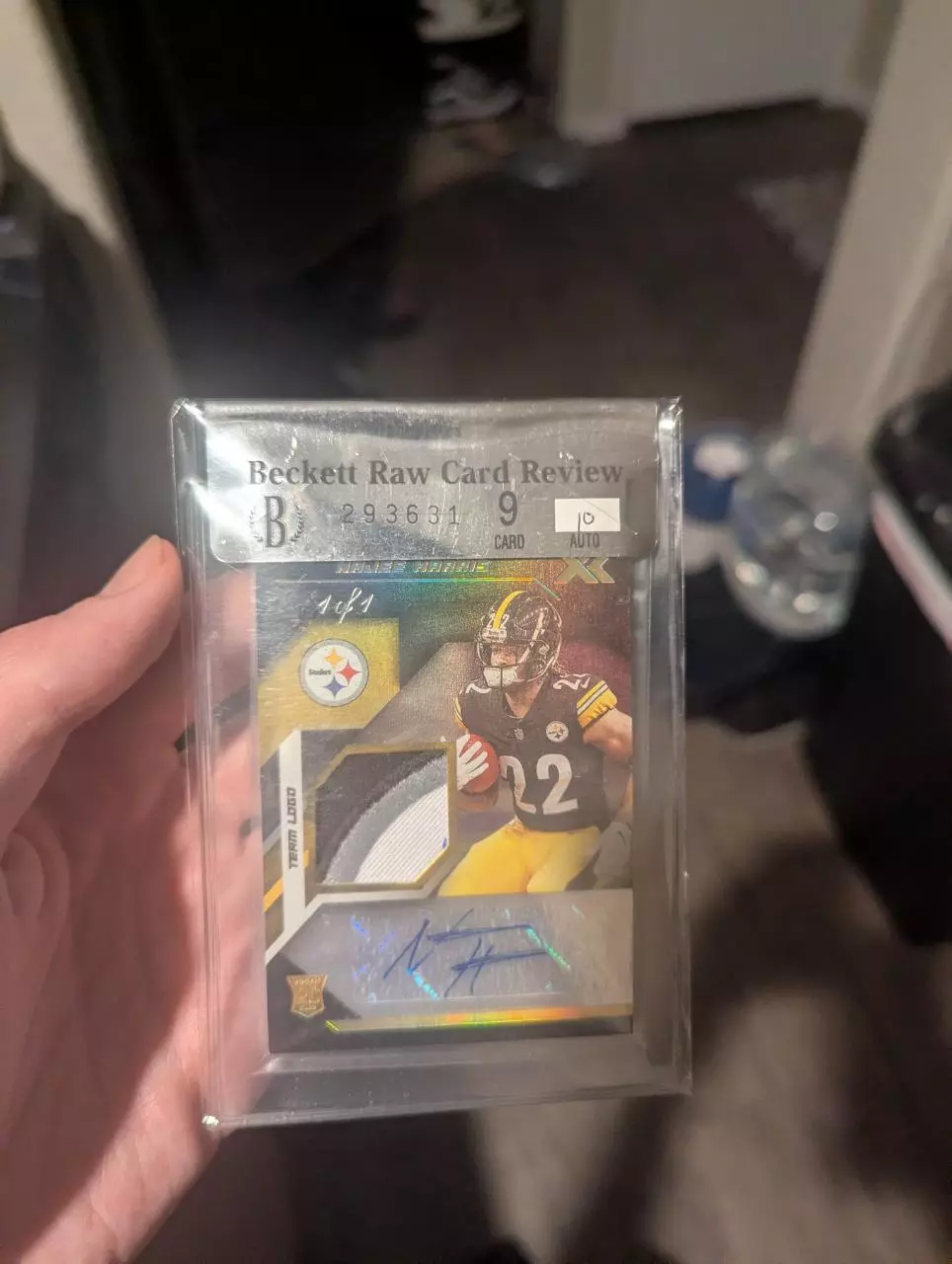 plant/ONE OF ONE Najee Harris team logo RPA - panini xr football 2021 Beckett reviewed-0