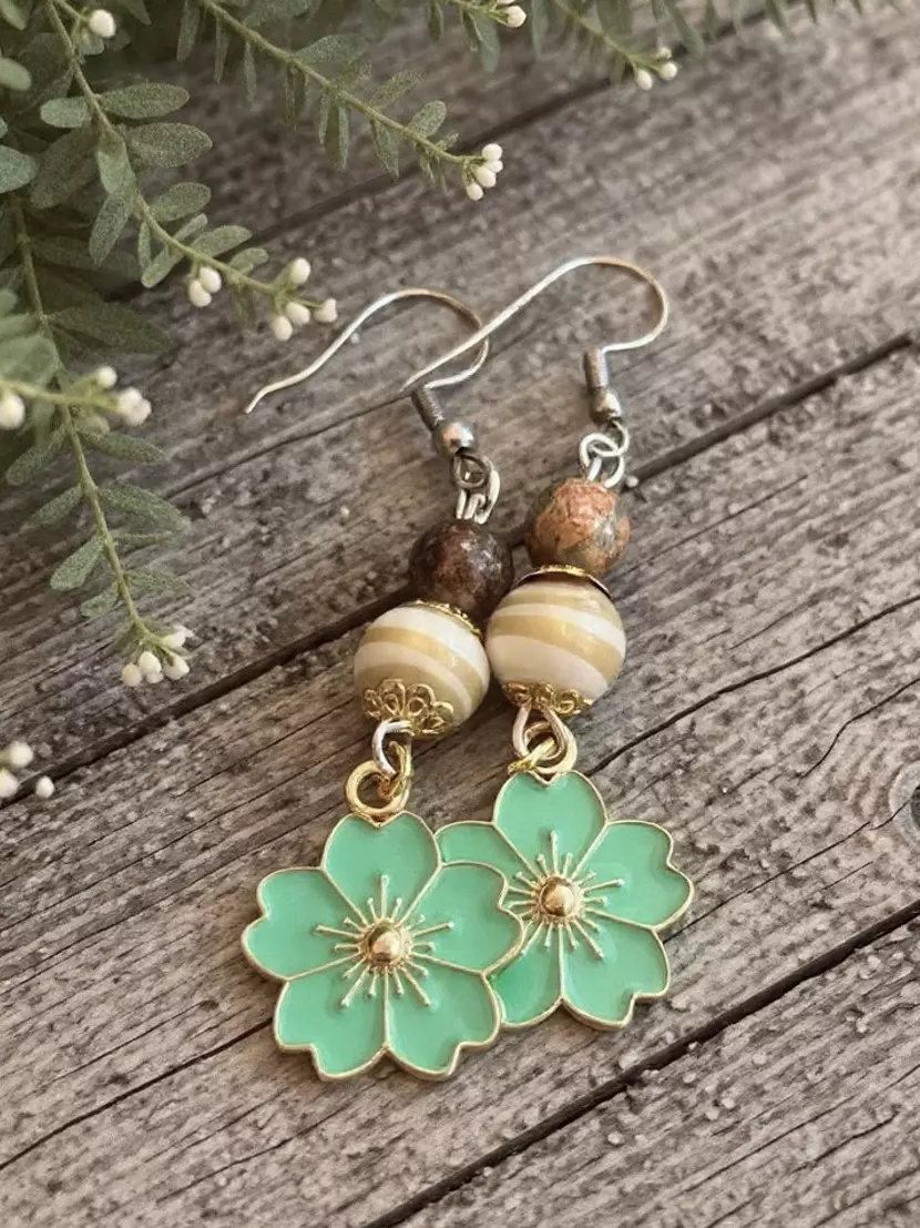 plant/Vintage-Inspired Turquoise Bloom Earrings-3