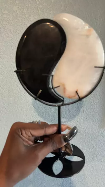 plant/Yin Yang Tai Chi Carving - Black Obsidian & Quartz-2-thumbnail