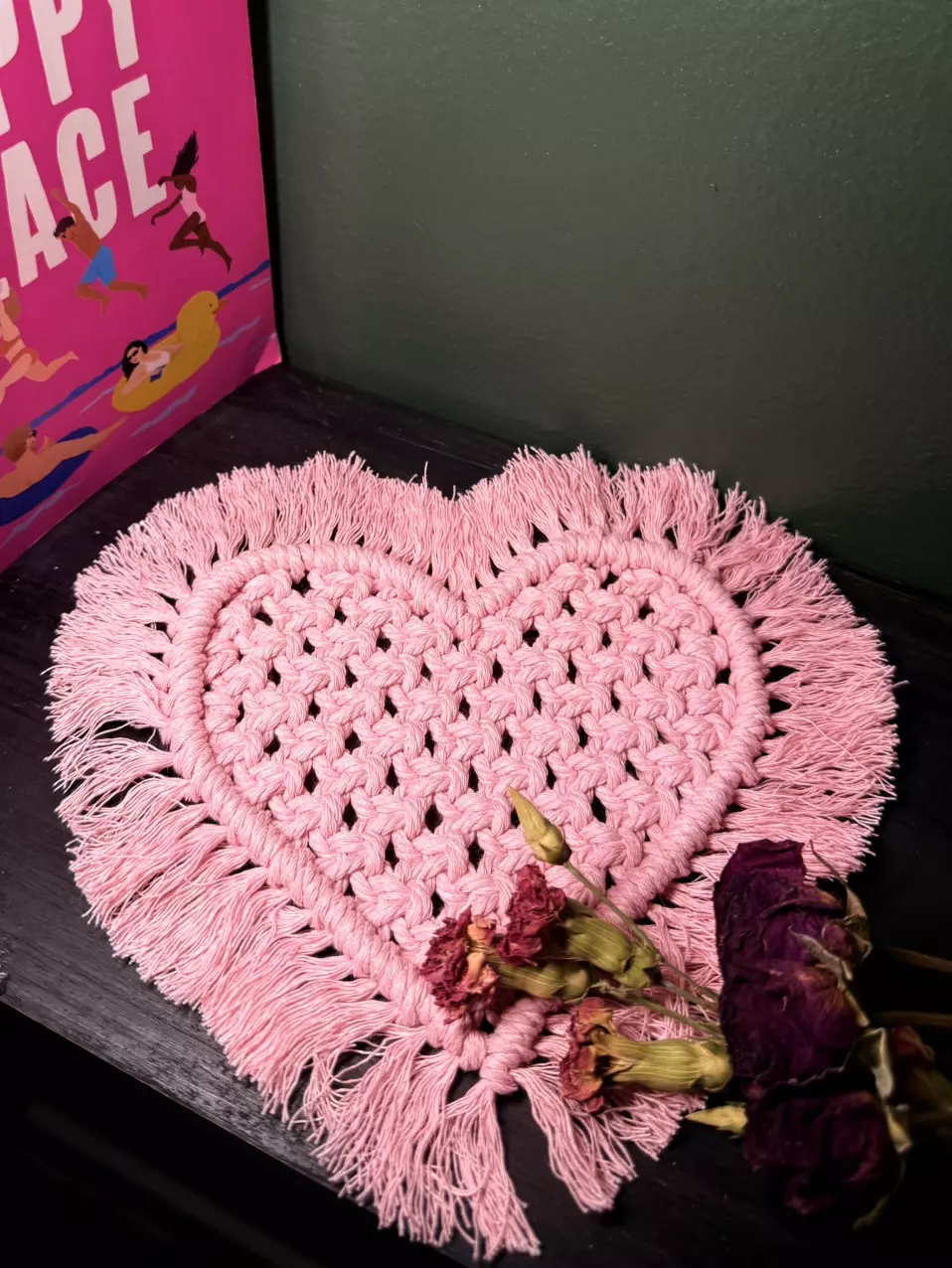 plant/Heart Coaster | Macrame Coaster | Choose your color-0