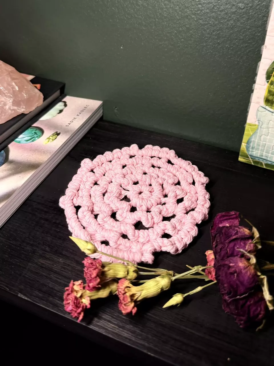 plant/Wild Rose Coasters | Macrame Coaster | Choose your color-0