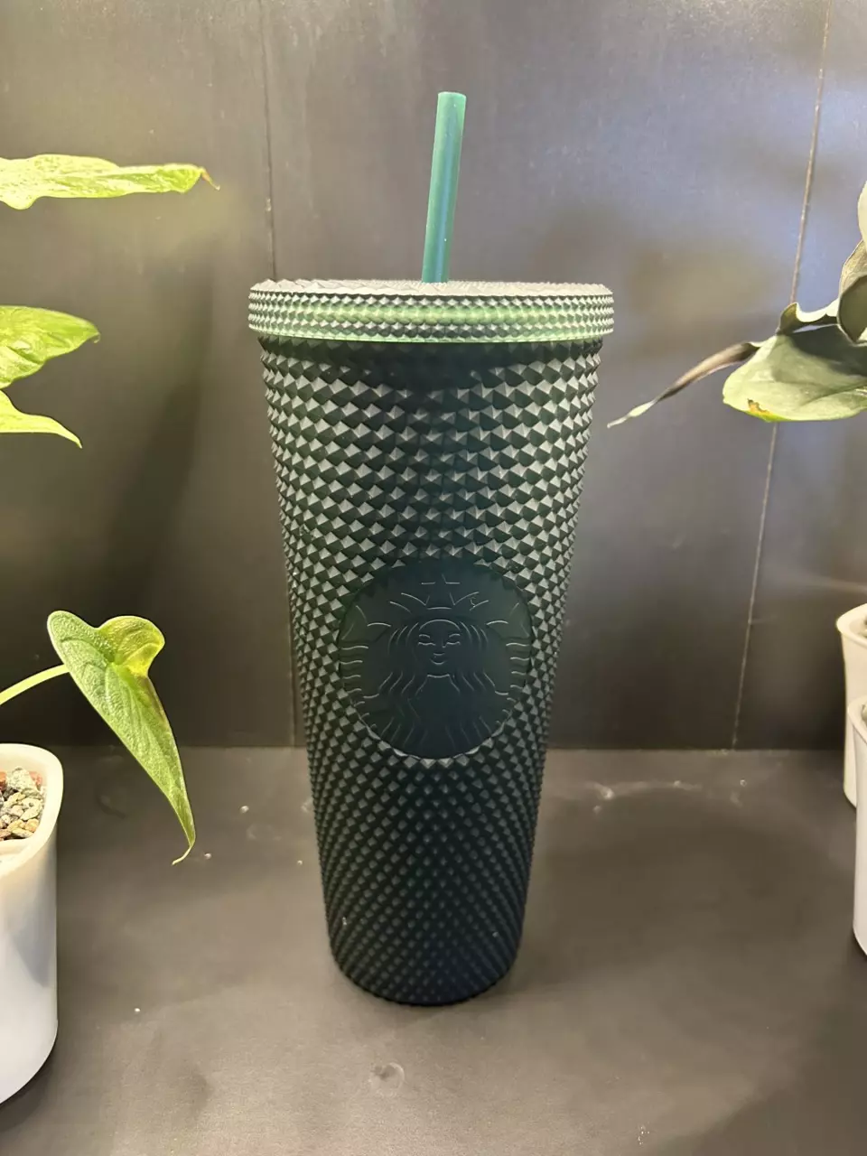 plant/Starbucks Matte Dark Green Studded Tumbler Cup  24oz-0