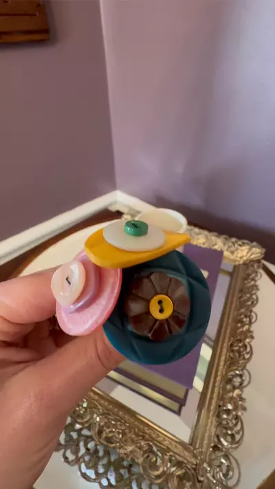 plant/Pink, green, brown & cream vintage button bouquets handmade by me-1-thumbnail