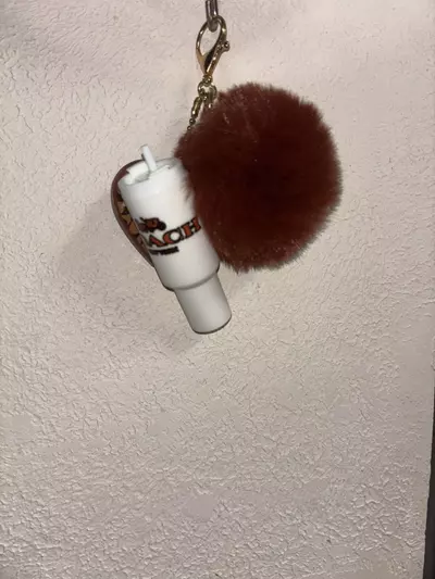 plant/Mini tumbler bag charm with brown Pom Pom-1-thumbnail