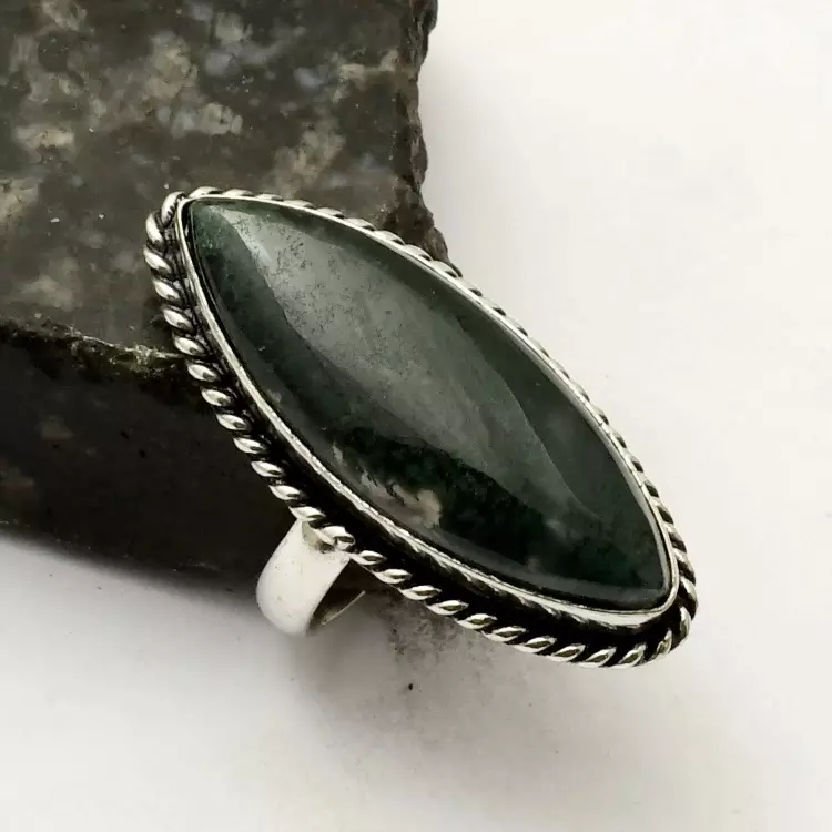 plant/Moss Agate Silver 925 Ring Size 7.75-0