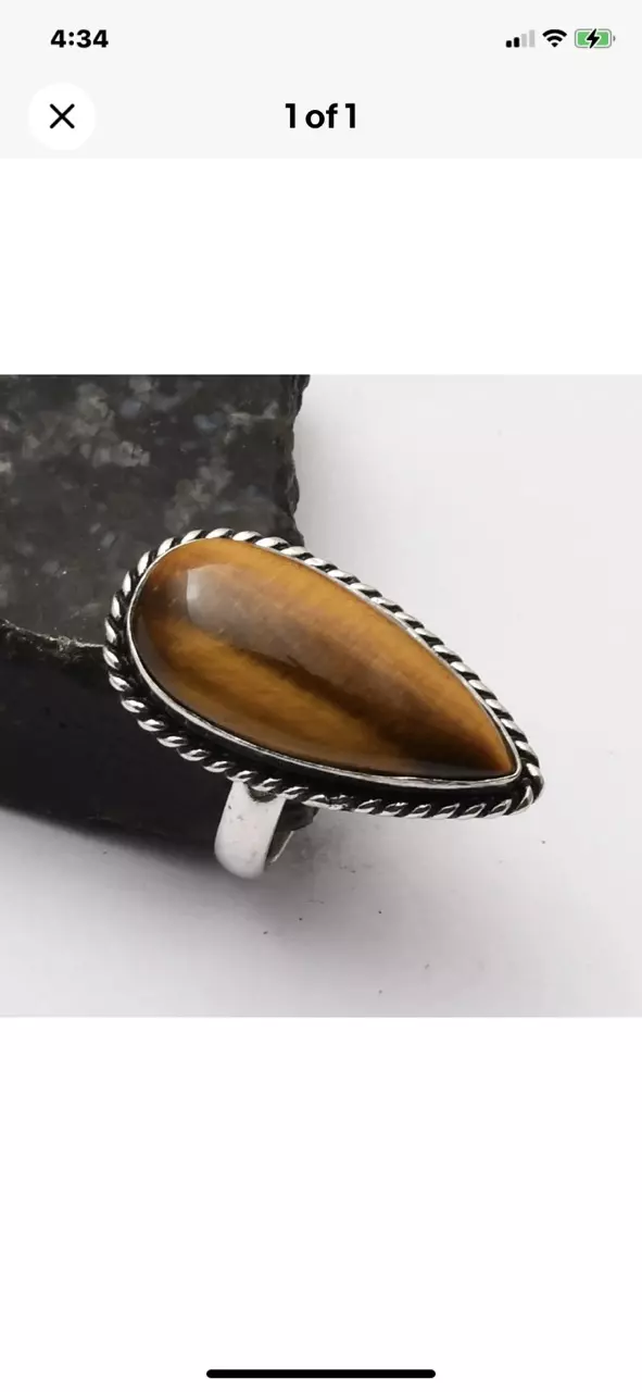 plant/Tiger Eye Silver 925 Ring Size 7.75-0