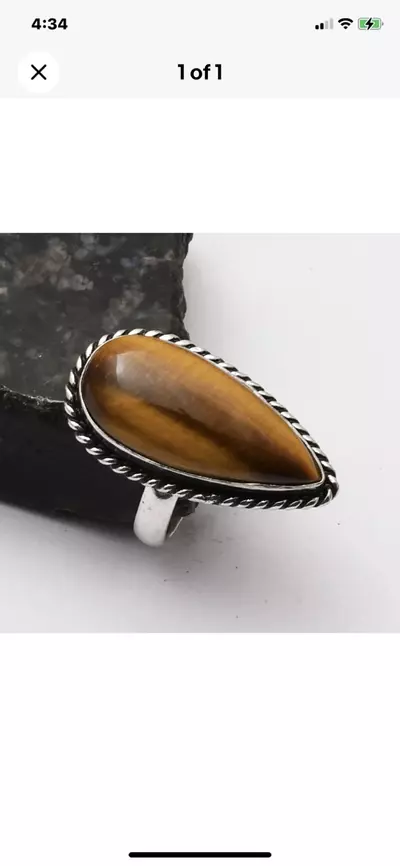 plant/Tiger Eye Silver 925 Ring Size 7.75-0-thumbnail