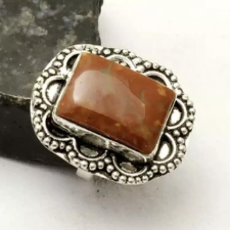 plant/Moss Agate Red Silver 925 Ring Size 7-0
