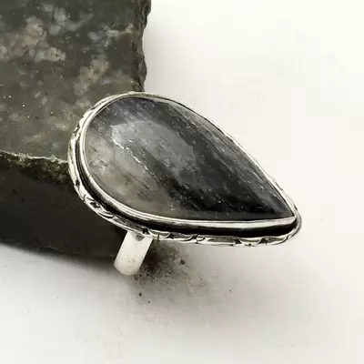 plant/Aventurine Black Silver 925 Ring Size 7-0-thumbnail