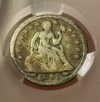 plant/1855 P Seated Liberty Silver Dime- with Arrows CAC F DETAILS-2-thumbnail