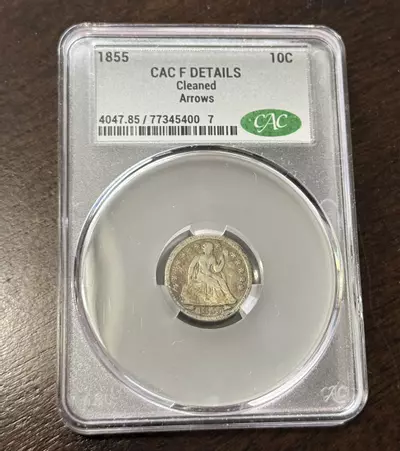 plant/1855 P Seated Liberty Silver Dime- with Arrows CAC F DETAILS-0-thumbnail