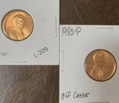 plant/TWO ERROR COINS  1983-P LINCOLN MEMORIAL CENTS BU RED-0-thumbnail