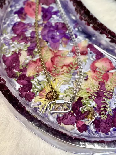 plant/18K Gold PVD Stainless Steel Mixed Metal Carabiner Charm Holder Necklace-0-thumbnail