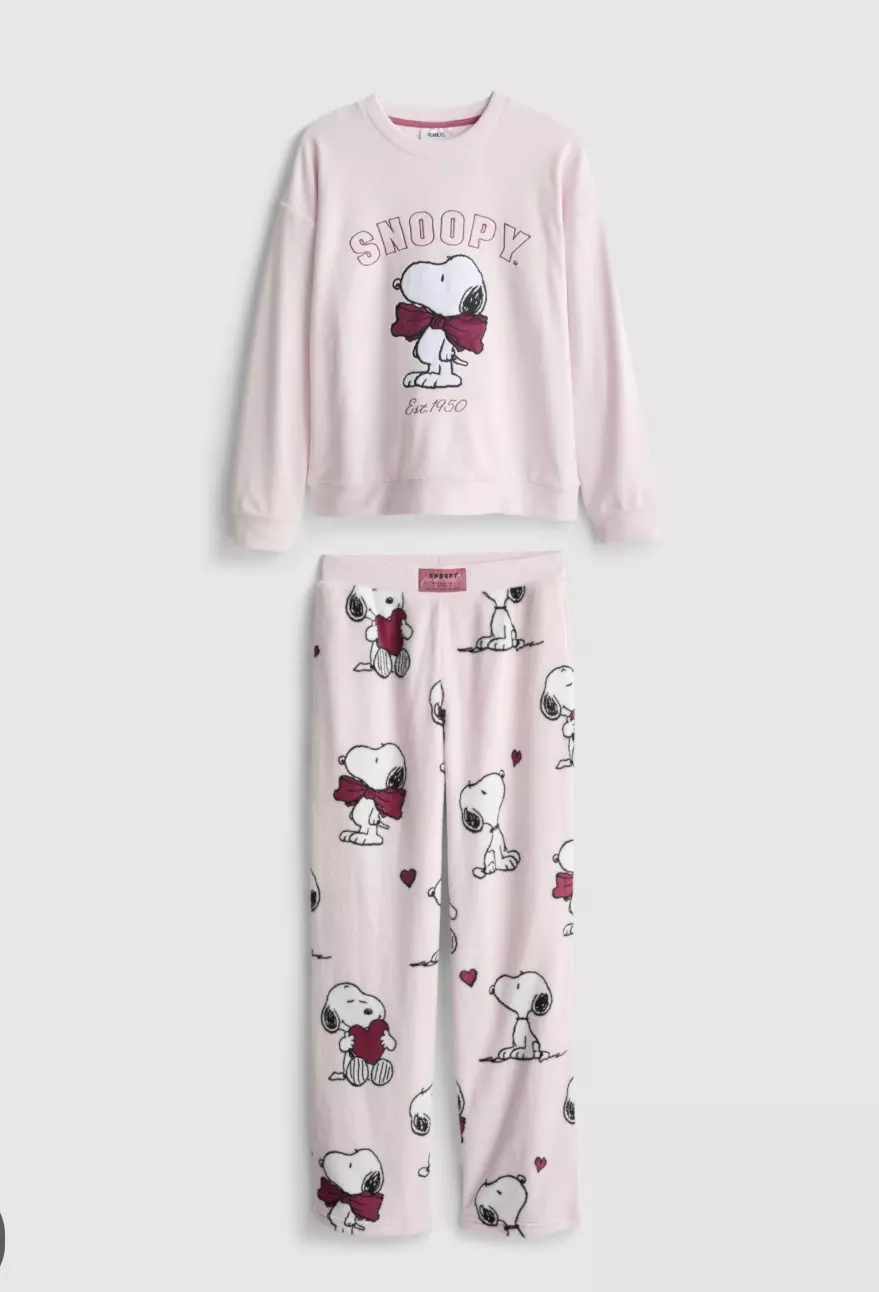 plant/Sz L Snoopy Plush Crew Neck Pajama Top and Bottom Set | Primark-7